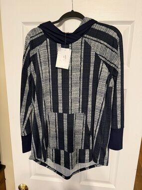 LuLaRoe Amber - Navy and White Striped Hooded Sweatshirt